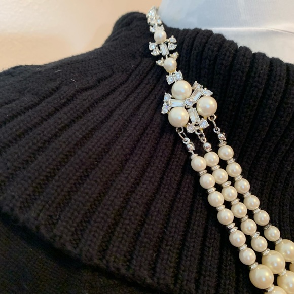 Faux Pearl and Rhinestone 3 Strand Necklace - Picture 6 of 11